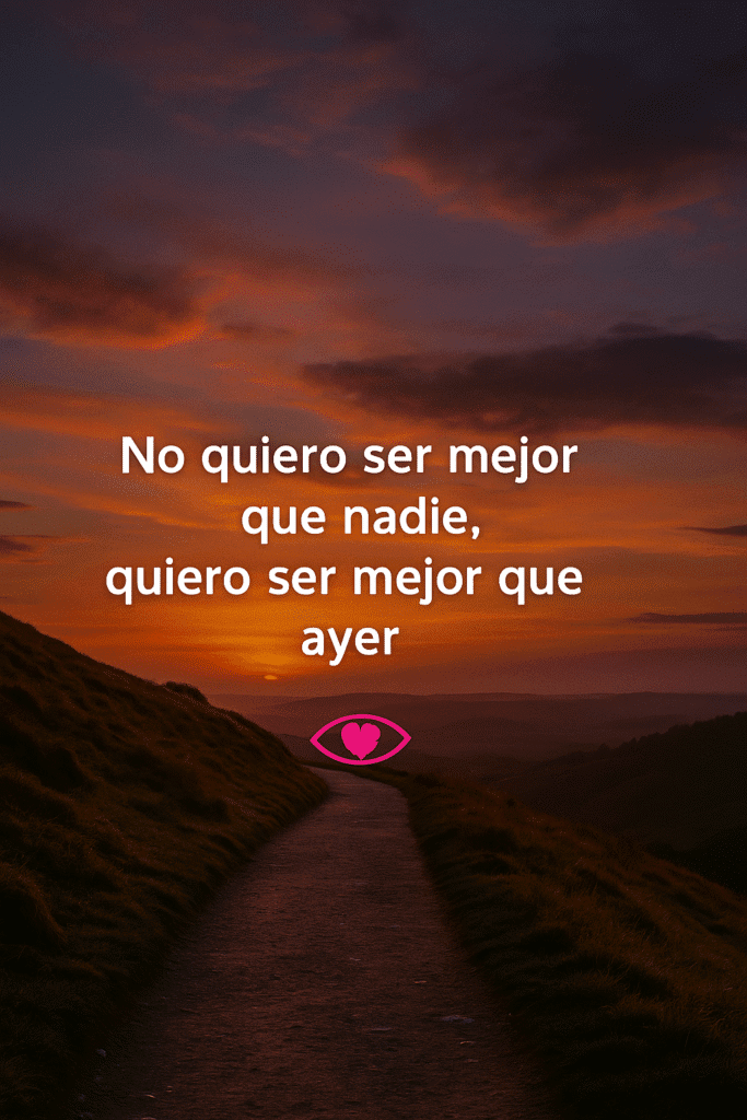 Frase inspiradora "No quiero ser mejor que nadie, quiero ser mejor que ayer" sobre una cancha de baloncesto al atardecer
